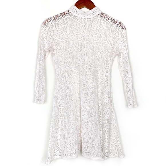 Free People Dresses & Skirts - Free People White Lace Sheer Long Sleeve Dress
